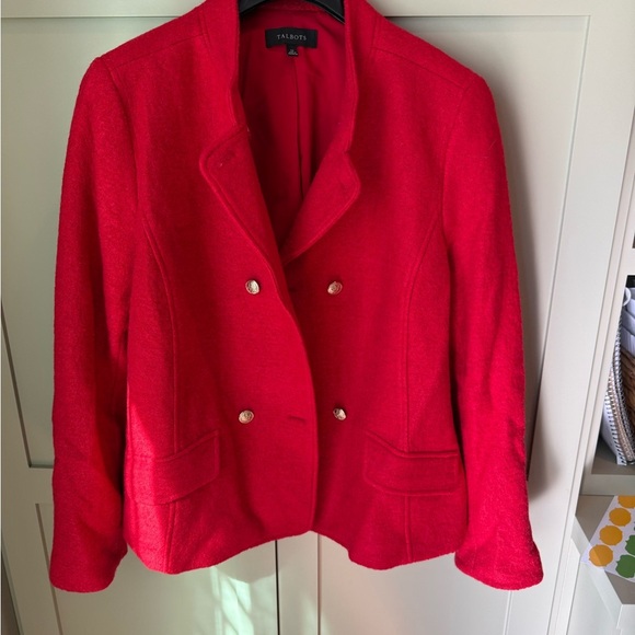 EUC Talbots Bold Red Military Style Wool Pea Coat SZ 14. Worn once; now too big. - Picture 7 of 11
